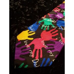 Vintage RM Style Ralph Martin Mens Neck Tie I Love My Daddy Handprints 1996 USA